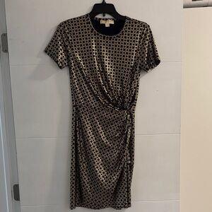 Michael Kors Navy Blue and Gold Geometric Midi Dress